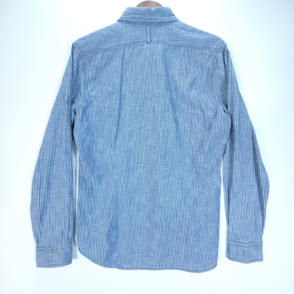 Streetwear Express Shirt Mens M Blue White Hickory Stripe Long Sleeve Fitted - Picture 2 of 7